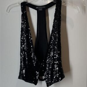 Armani Exchange Black Silk Sequin Vest Size Small